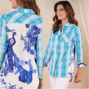 Soft Surroundings Aramie Women’s Plaid Front Peacock Back Shirt Size 1X Top